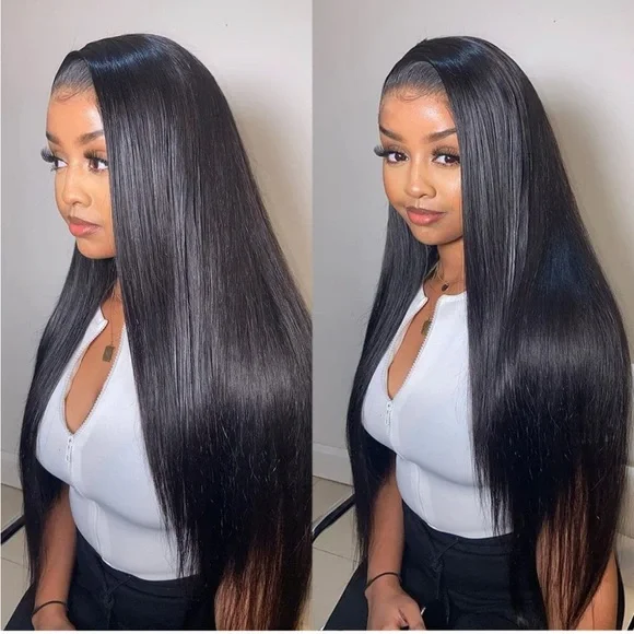 ✨24” BLACK NATURAL STRAIGHT LACE FRONT WIG? *NWT* Amazon.com : Nawpum 24 Inch 13x6 Lace Front Wigs Human Hair  main image 2